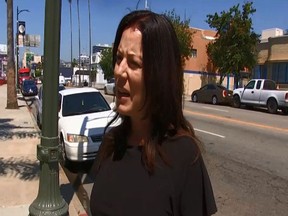 Heidi Van Tassel said a hobo pulled her out of her car and dumped a bucket of hot diarrhea on her head. (NBC Los Angeles)