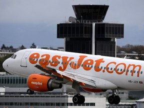 A picture dated November 12, 2012 shows an EasyJet plane landing at Geneva Airport. (FABRICE COFFRINI/AFP/Getty Images)