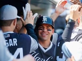Jacoby Ellsbury of the New York Yankees celebrates his home run against the Seattle Mariners at Yankee Stadium on August 26, 2017 in New York. (Jim McIsaac/Getty Images)