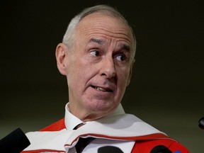 Ron MacLean speaks to the media prior to receiving an honorary degree from the University of Alberta, in Edmonton Tuesday Nov. 19, 2019.