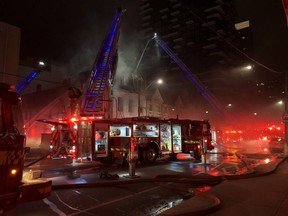 Two Toronto firefighters were seriously injured while battling a blaze at Jarvis and Shuter Sts. on Saturday, Nov. 2, 2019. (@Toronto_Fire on Twitter)