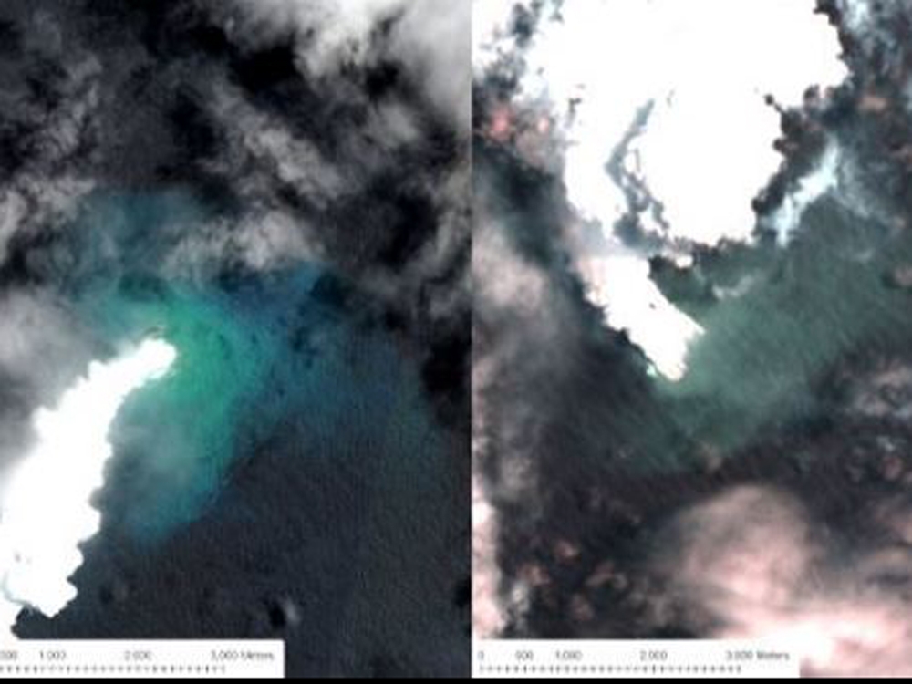 Underwater volcanic eruption creates island while sinking another