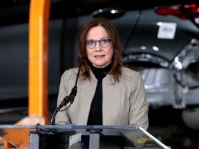 General Motors Chief Executive Officer Mary Barra announces a major investment focused on the development of GM future technologies at the GM Orion Assembly Plant in Lake Orion, Michigan, U.S. March 22, 2019.