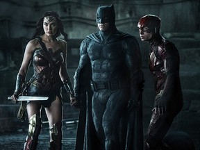 Gal Gadot, Ben Affleck and Ezra Miller in "Justice League."