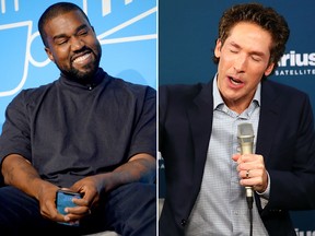 Kanye West (L) will perform at TV pastor Joel Osteen's megachurch in Houston.