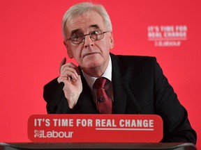Britain's opposition Labour Party Shadow Chancellor of the Exchequer John McDonnell delivers a speech on the economy in London on November 19, 2019. (DANIEL LEAL-OLIVAS/AFP via Getty Images)