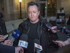 Comedian Mike Ward speaks to the media at the Quebec Appeal Court Wednesday, January 16, 2019 in Montreal.