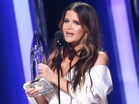 Maren Morris accepts an award onstage during the 53rd annual CMA Awards at the Bridgestone Arena on Nov. 13, 2019, in Nashville, Tenn.