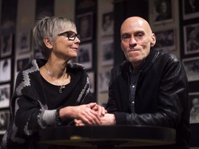 Jill Daum and her husband John Mann, lead singer of Spirit of the West, pose for a photograph in Toronto on Friday, April 29, 2016. Mann, who was diagnosed with Alzheimer's disease at the age of 52, died Wednesday.