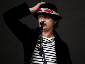 Pete Doherty of the Libertines performs on the Pyramid stage at Worthy Farm in Somerset during the Glastonbury Festival in England, on June 26, 2015.