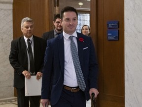 Simon Jolin-Barrette Minister of Immigration, Diversity and Inclusiveness arrives to unveil new measures, including a test for immigrants, Wednesday, October 30, 2019 at the legislature in Quebec City. .