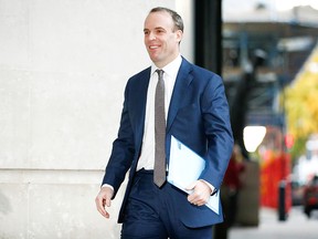 Britain's Foreign Secretary Dominic Raab arrives at BBC Headquarters ahead of his appearance on the Andrew Marr show in London, November 17, 2019. (REUTERS/Henry Nicholls)