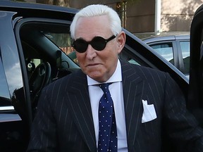 Roger Stone, former adviser to U.S. President Donald Trump, arrives at the E. Barrett Prettyman Courthouse in Washington, D.C., Friday, on Nov. 15, 2019.