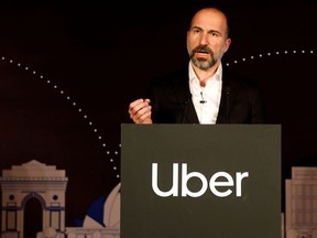 Uber CEO Dara Khosrowshahi speaks to the media at an event in New Delhi, India, October 22, 2019.