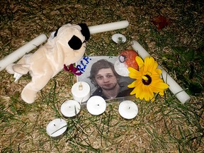 A makeshift memorial to Damian Sobieraj is seen in this file photo.