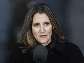 Newly named Deputy Prime Minister and Minister of Intergovernmental Affairs Chrystia Freeland speaks following the swearing-in of the new cabinet at Rideau Hall in Ottawa on Nov. 20, 2019.