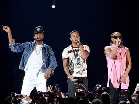 (L-R) Recording artists Usher, Ludacris and Lil Jon perform onstage at the 2016 iHeartRadio Music Festival at T-Mobile Arena on Sept. 24, 2016 in Las Vegas.