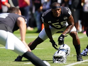 Vontaze Burfict of the Oakland Raiders warms up prior to the game against the Kansas City Chiefs at RingCentral Coliseum on Sept. 15, 2019 in Oakland, Calif. (Daniel Shirey/Getty Images)