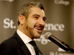 Ross Romano, Ontario's Minister of Colleges and Universities, speaks at St. Lawrence College in Brockville on Nov. 12, 2019. (RONALD ZAJAC/Postmedia)