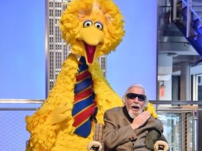 Sesame Street's Big Bird And Puppeteer Caroll Spinney Light The Empire State Building at The Empire State Building on Nov. 8, 2019 in New York City.