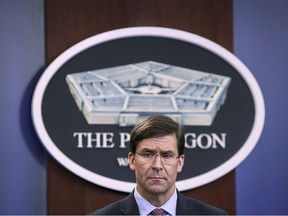Secretary of Defense Mark Esper holds an end of year press conference at the Pentagon on December 20, 2019 in Arlington, Virginia.