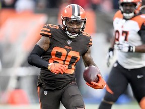 Wide receiver Jarvis Landry of the Cleveland Browns runs for a gain during the second half against the Cincinnati Bengals at FirstEnergy Stadium on December 8, 2019 in Cleveland, Ohio.
