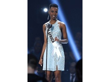 Miss South Africa Zozibini Tunzi speaks onstage at the 2019 Miss Universe Pageant at Tyler Perry Studios in Atlanta, Ga., on Dec. 8, 2019.