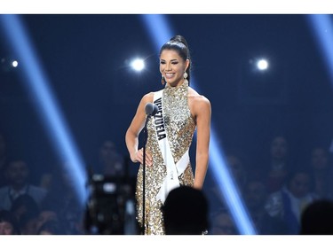 Miss Venezuela Thalia Olvino appears onstage at the 2019 Miss Universe Pageant at Tyler Perry Studios in Atlanta, Ga., on Dec. 8, 2019.