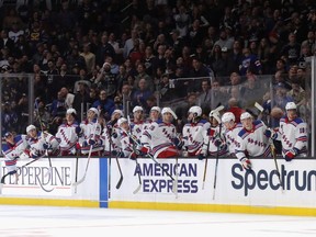 The New York Rangers salute Brady Skjei #76 after his second period fight against Austin Wagner of the Los Angeles Kings at the Staples Center on December 10, 2019 in Los Angeles, California.