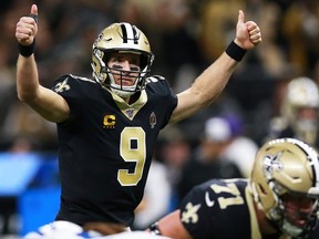 Quarterback Drew Brees of the New Orleans Saints calls a play on the line of scrimmage during the game against the Indianapolis Colts at Mercedes Benz Superdome on Dec. 16, 2019 in New Orleans, La. (Sean Gardner/Getty Images)