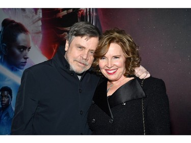 (L-R) Mark Hamill and Marilou York arrive for the world premiere of "Star Wars: The Rise of Skywalker," the highly anticipated conclusion of the Skywalker saga on Dec. 16, 2019 in Hollywood, Calif.