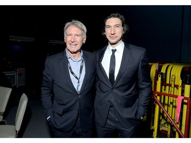 (L-R) Harrison Ford and Adam Driver arrive for the world premiere of "Star Wars: The Rise of Skywalker," the highly anticipated conclusion of the Skywalker saga on Dec. 16, 2019 in Hollywood, Calif.