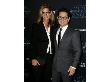 Katie McGrath (L) and J.J. Abrams arrive at the premiere of Disney's "Star Wars: The Rise of Skywalker" on Dec. 16, 2019 in Hollywood, Calif.