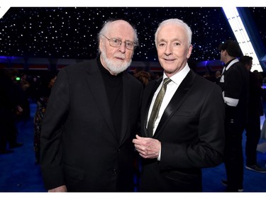 (L-R) Composer John Williams and Anthony Daniels attends the world premiere of "Star Wars: The Rise of Skywalker," the highly anticipated conclusion of the Skywalker saga on Dec. 16, 2019 in Hollywood, Calif.