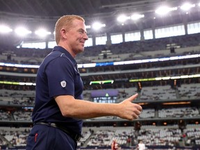 Head coach Jason Garrett of the Dallas Cowboys walks across the field before the game against the Washington Redskins at AT&T Stadium on December 29, 2019 in Arlington, Texas.