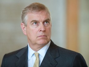 In this file photo taken on June 03, 2014 Britain's Prince Andrew, Duke of York, visits the Georg-August-University in Goettingen, western Germany.