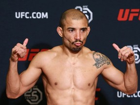 Jose Aldo weighs in at the Hyatt Regency in Calgary on Friday, July 27, 2018.