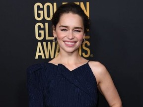 British actress Emilia Clarke arrives for the Hollywood Foreign Press Association and The Hollywood Reporter Celebration of the 2020 Golden Globe Awards Season and Unveiling of the Golden Globe Ambassadors in West Hollywood, California on November 14, 2019.