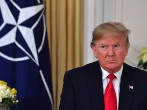 US President Donald Trump speaks during his meeting with Nato Secretary General Jens Stoltenberg at Winfield House, London on December 3, 2019.