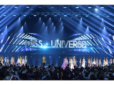 Entertainer Steve Harvey opens the ceremony of the 2019 Miss Universe pageant at the Tyler Perry Studios in Atlanta, Ga., on Dec. 8, 2019.