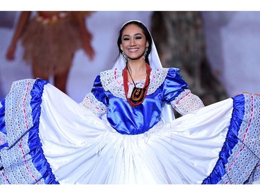 Miss El Salvador Fatima Mangandi performs during the the Miss World Final 2019 at the Excel arena in east London on Dec. 14, 2019.