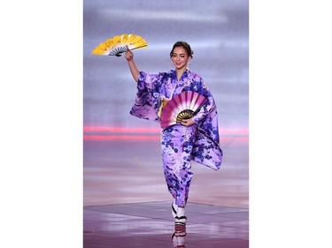 Miss Japan Malika Sera performs during the the Miss World Final 2019 at the Excel arena in east London on Dec. 14, 2019.