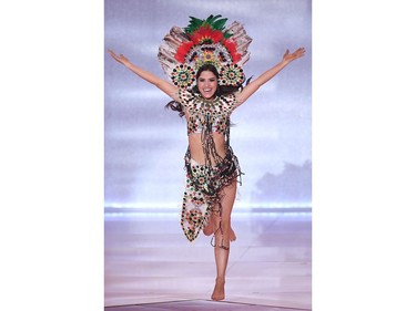 Miss Peru Angella Escudero San Martin performs during the the Miss World Final 2019 at the Excel arena in east London on Dec. 14, 2019.