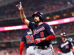 Anthony Rendon #6 of the Washington Nationals celebrates his two-run home run against the Houston Astros during the seventh inning in Game Six of the 2019 World Series at Minute Maid Park on October 29, 2019 in Houston, Texas. (Photo by Mike Ehrmann/Getty Images)