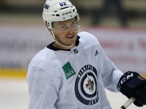 Six weeks ago, Jets Mason Appleton broke a bone in his foot while tossing a football around with teammates on the turf in Regina before the outdoor game at the home of the Saskatchewan Roughriders. (Kevin King/Winnipeg Sun)