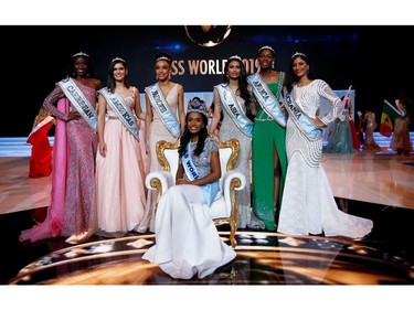 Miss World 2019 Toni Ann Singh of Jamaica celebrates winning the Miss World final in London, Britain Dec. 14, 2019.