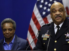Chicago Police Superintendent Eddie Johnson announces his retirement during a news conference with Mayor Lori Lightfoot at the Chicago Police Department's headquarters November 7, 2019 in Chicago. (Joshua Lott/Getty Images)