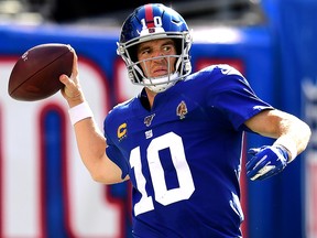 Eli Manning of the New York Giants makes a pass during their game against the Buffalo Bills at MetLife Stadium on September 15, 2019 in East Rutherford, N.J. (Emilee Chinn/Getty Images)