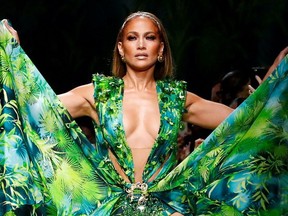 Jennifer Lopez presents a creation from the Versace Spring/Summer 2020 collection during fashion week in Milan, Italy September 20, 2019.