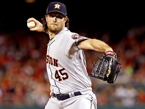 Houston Astros starting pitcher Gerrit Cole (45) throws against the Washington Nationals in Game 5 of the World Series at Nationals Park. (Geoff Burke-USA TODAY Sports)